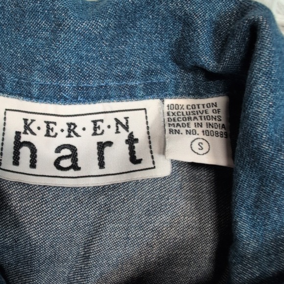 Keren Hart Jacket Womens S Blue Denim Button Up Bling Jeweled‎ Casual Comfort - Picture 6 of 11